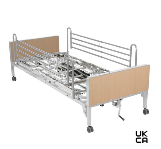 CareAge Medical 74711 Full Electric Home Care Bed, Bed Frame (Grey <RAL 7047>), Headboard/Footboard (Light Wood Grain/Customizable)