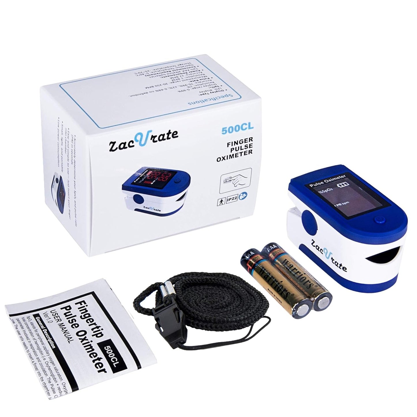 Fingertip Pulse Oximeter Blood Oxygen Saturation Monitor with Batteries